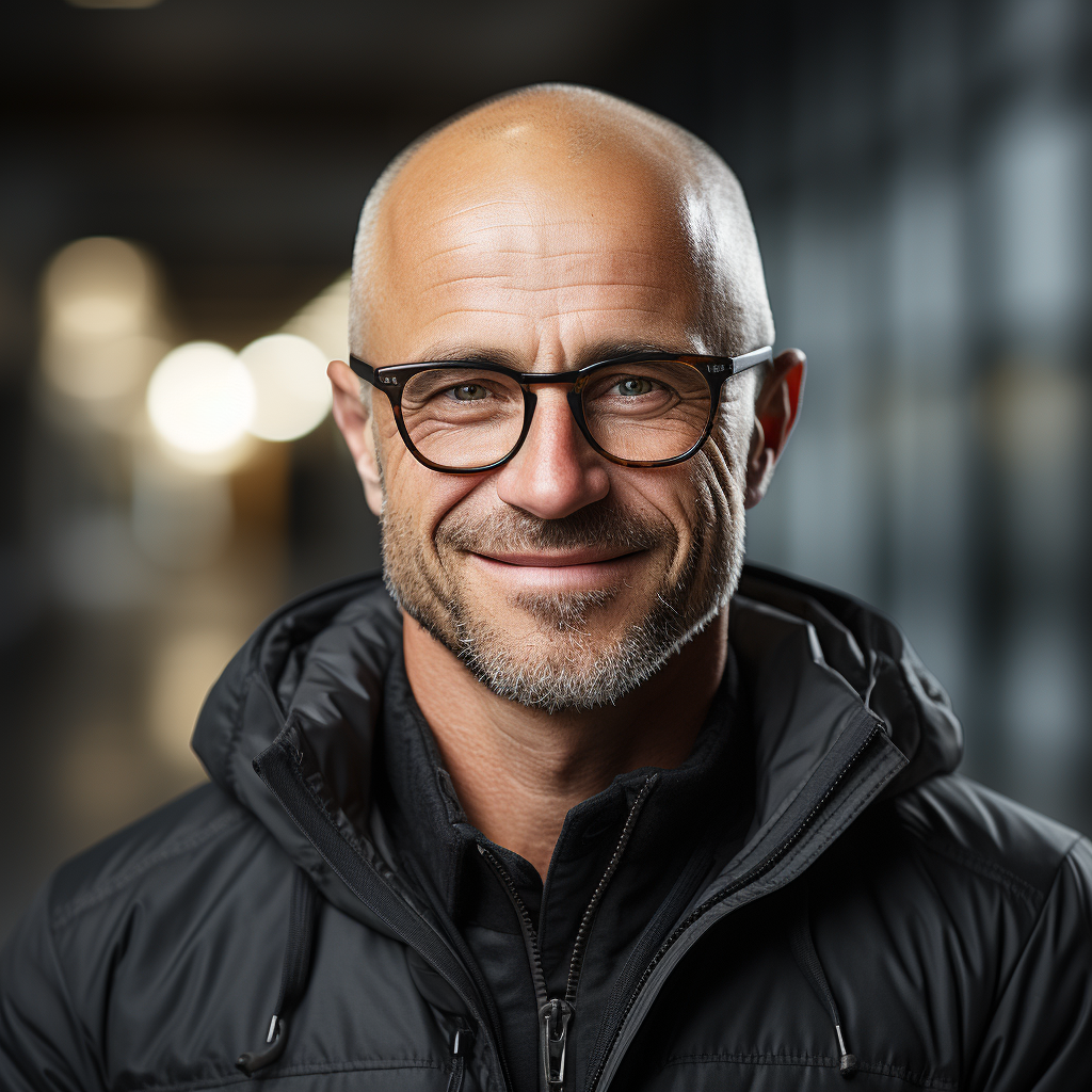 Friendly bald glasses person on a white background