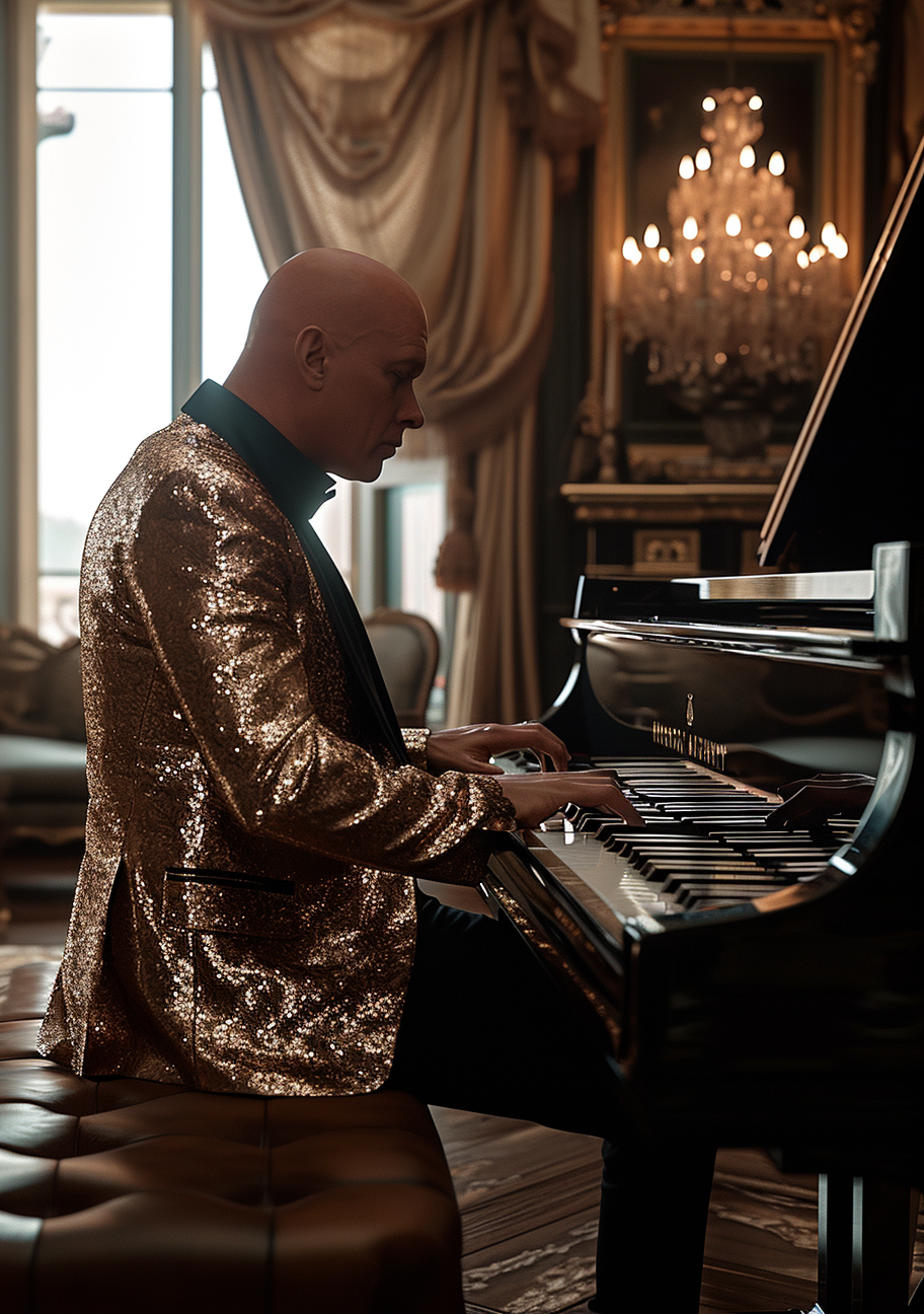 Stylish Bald Head Playing Piano