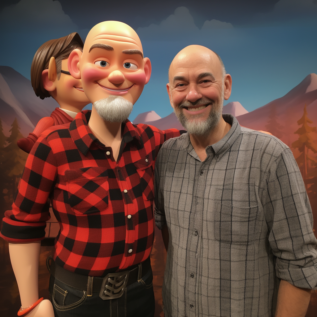 Smiling bald man with Disney Pixar version