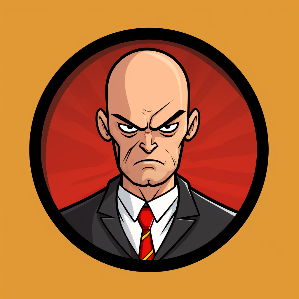 Cartoon of a Grumpy Bald Man in Suit