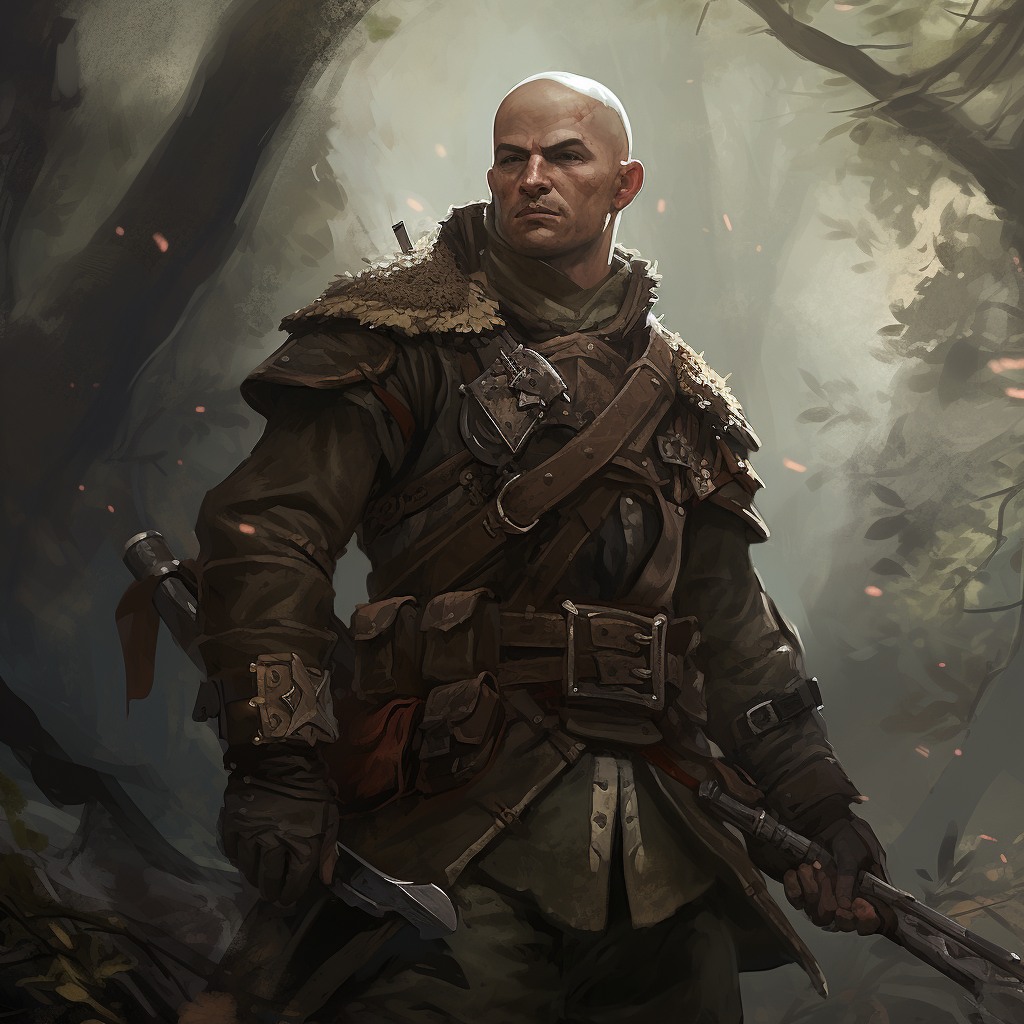 Bald Shady Ranger with Crossbow in Evil Fantasy Setting