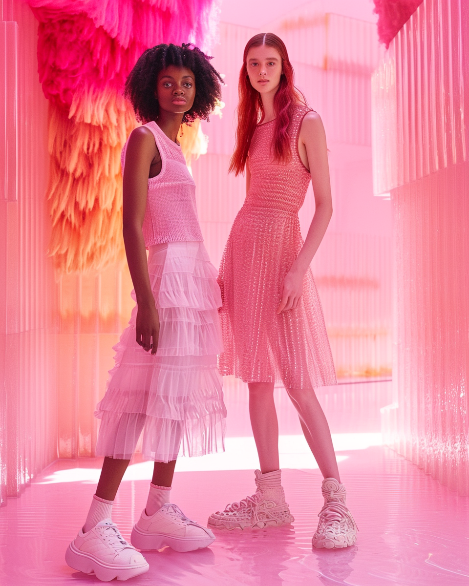 Balenciaga models in pink hall