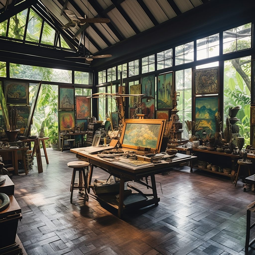 Bali-inspired art studio interior