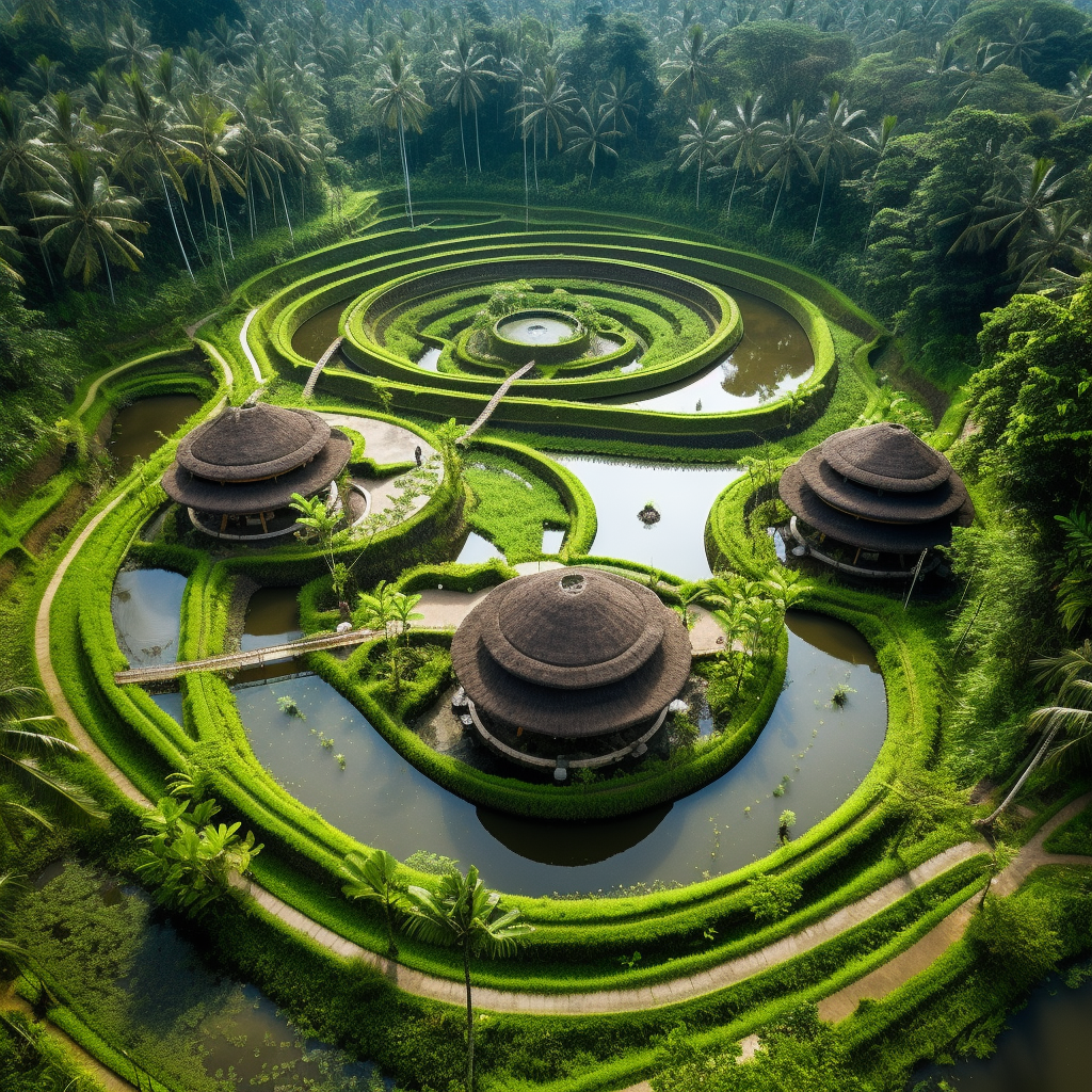 Circle building in Bali rice field