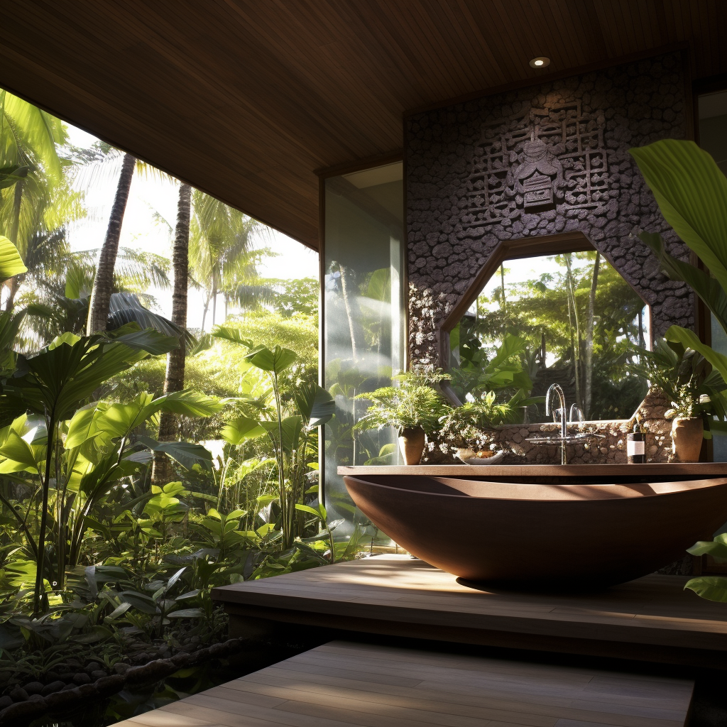 Serene Balinese Bathroom with Stone Vessel Sink