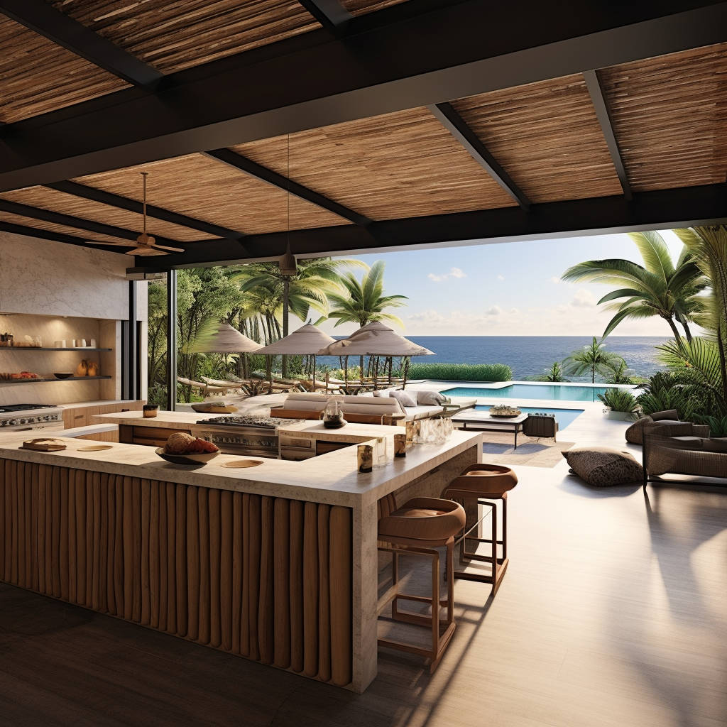 Beautiful Balinese Kitchen with Coastal View