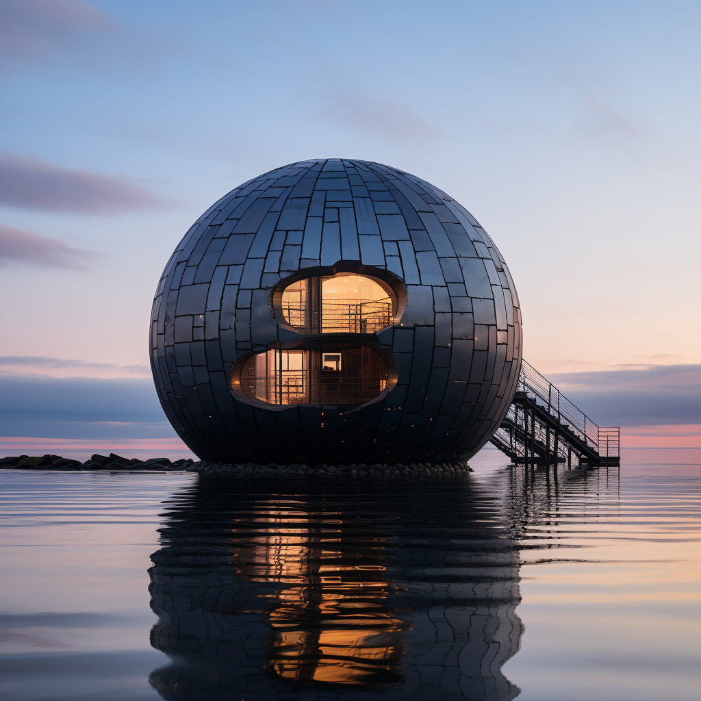 Unique ball-shaped building in the sea