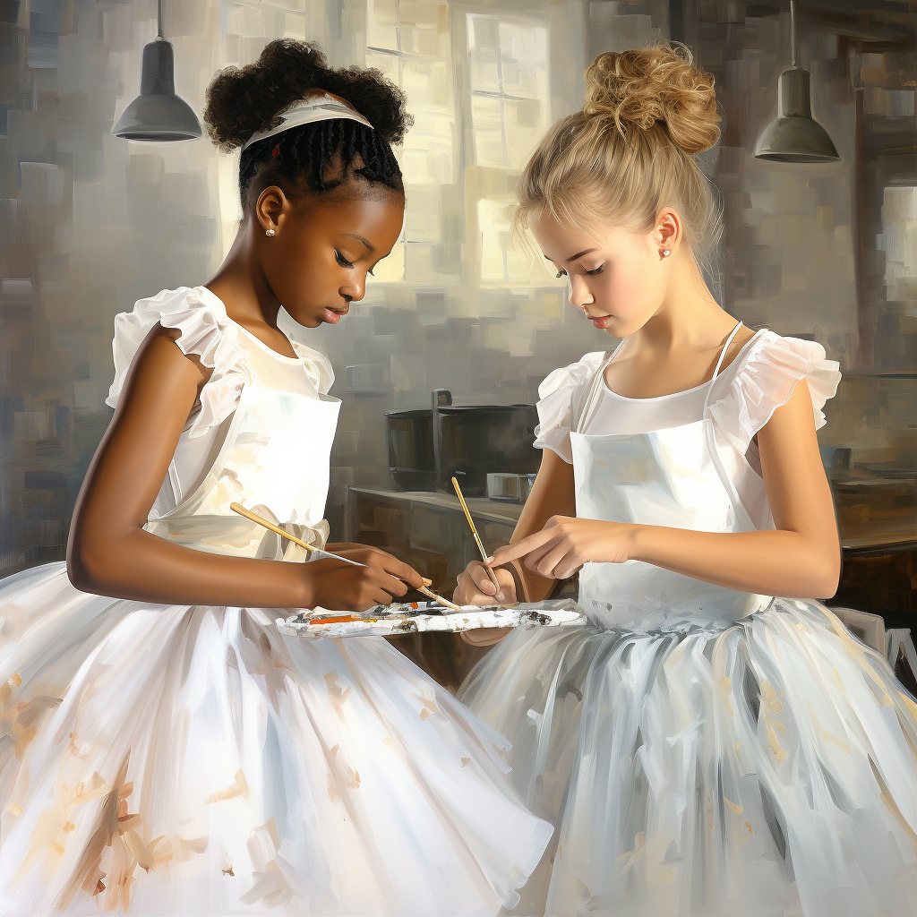 Two Ballerinas in Soft Pastel Tutus Dancing