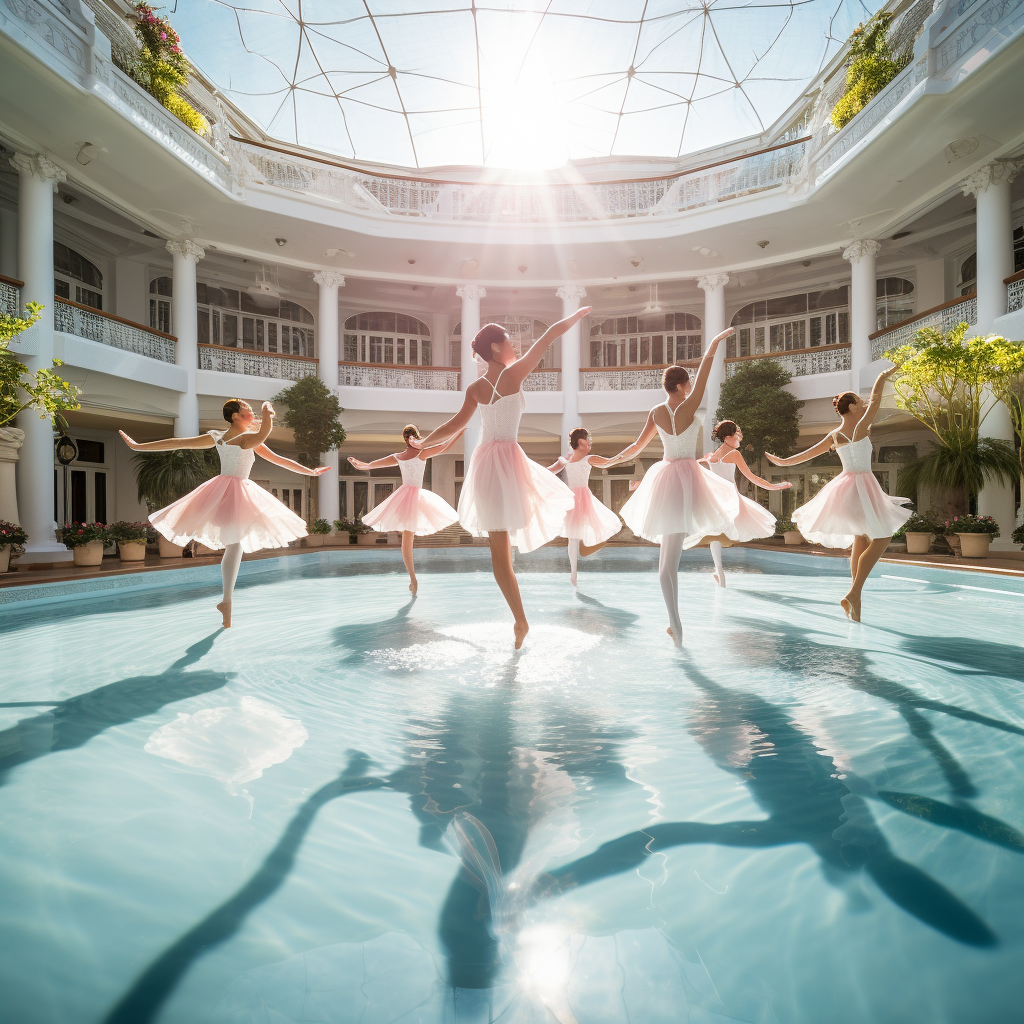 Graceful ballet dancers at Ritz pool