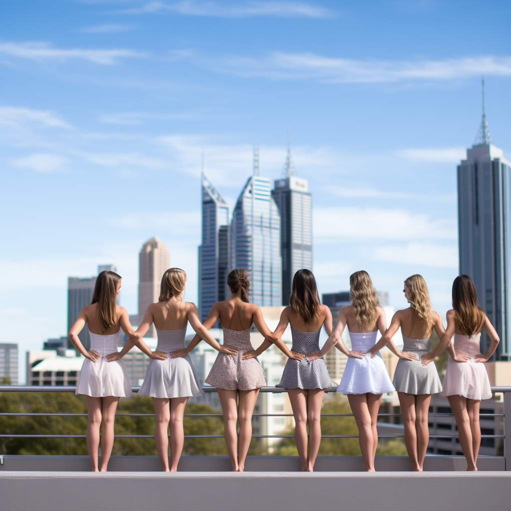 Ballet dancers on city rooftop