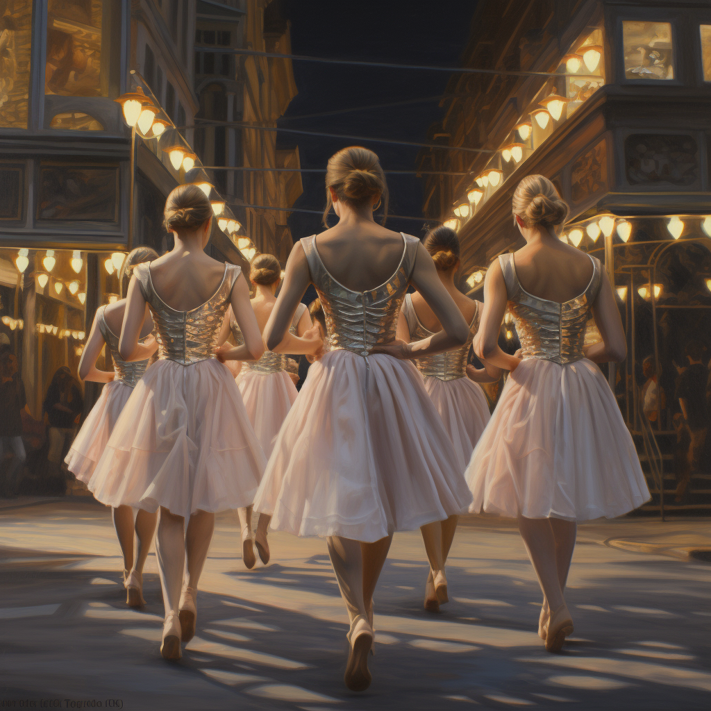 Ballet dancers following a guiding light