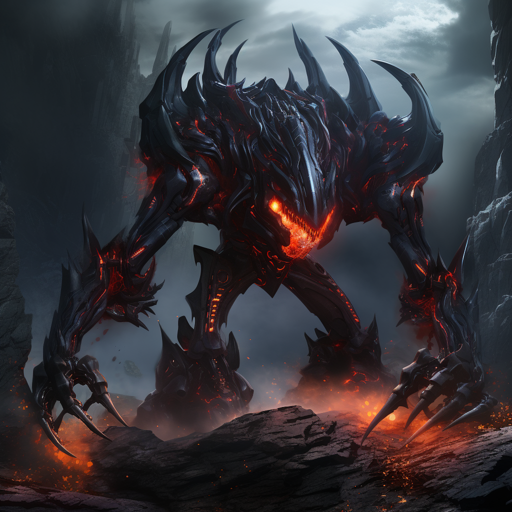 Black mecha with glowing red energy