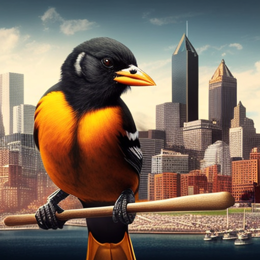 Muscular Baltimore Oriole Bird with Baseball Bat