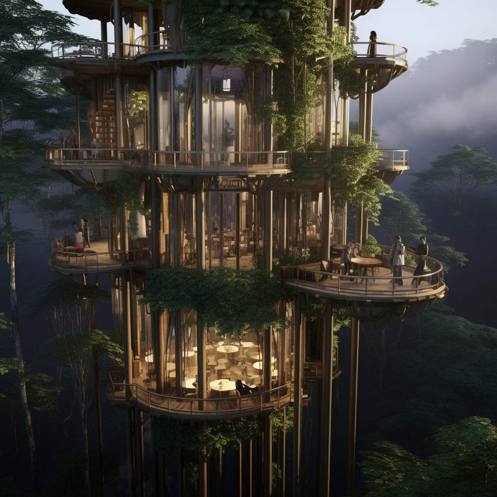 Bamboo cafe with stunning forest view