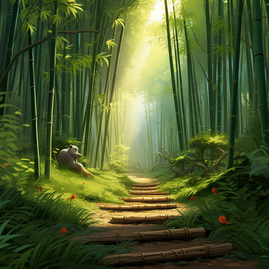 Bamboo Grove Pixar Style Cartoon Art