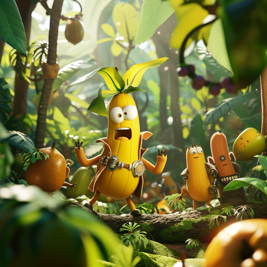 Banana hero leading fruit allies in jungle mission