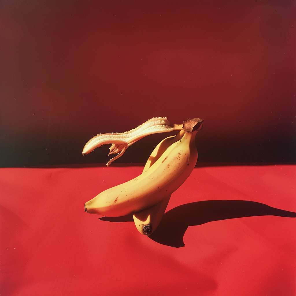 Detailed banana fruit on red background