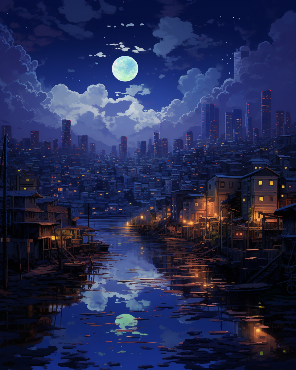 Bangkok night cinematic view Studio Ghibli