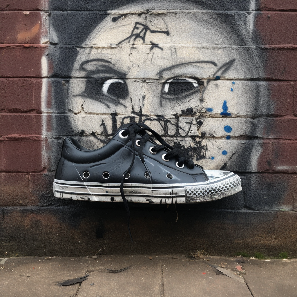 Banksy sneaker head design with graffiti art