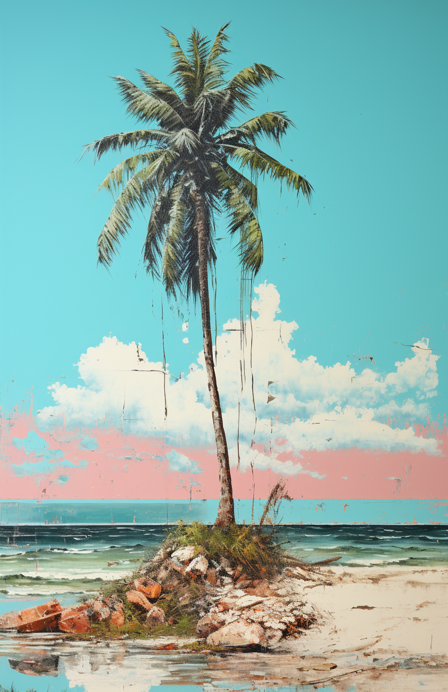 Banksy-style Florida beach palm tree