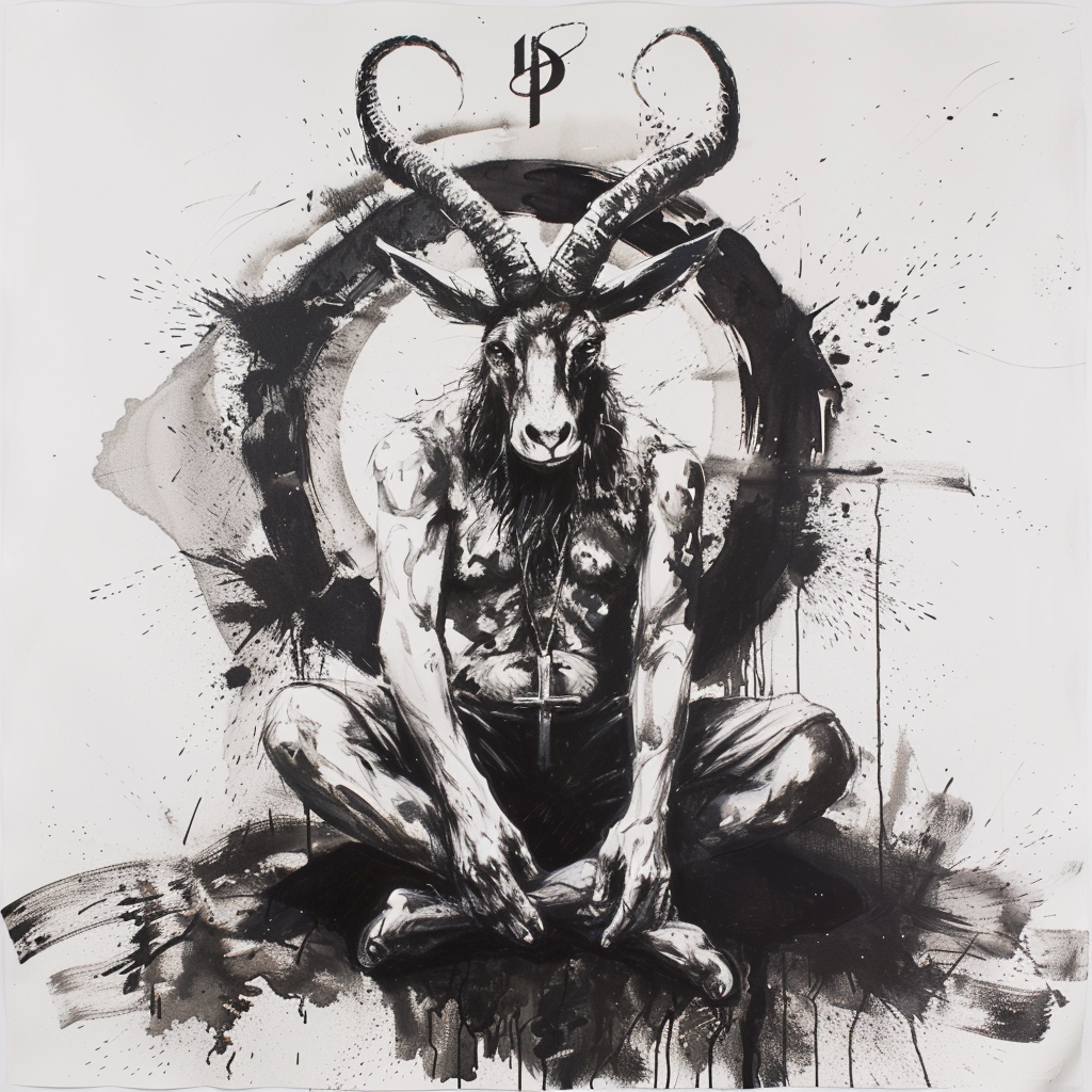 Baphomet Charcoal Watercolor Art Drawing