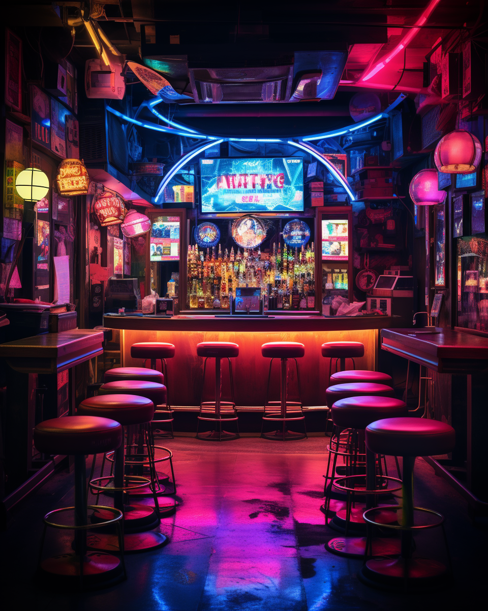 Immersive bar with neon lights