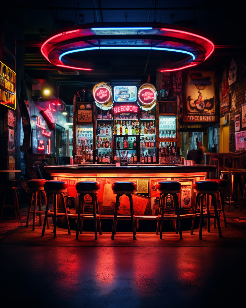 Neon-lit Western-inspired Bar Scene