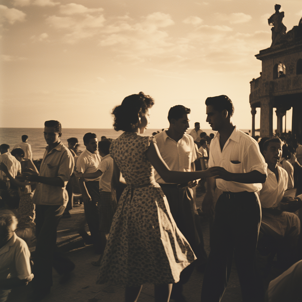 Group of people dancing at a tropical bar