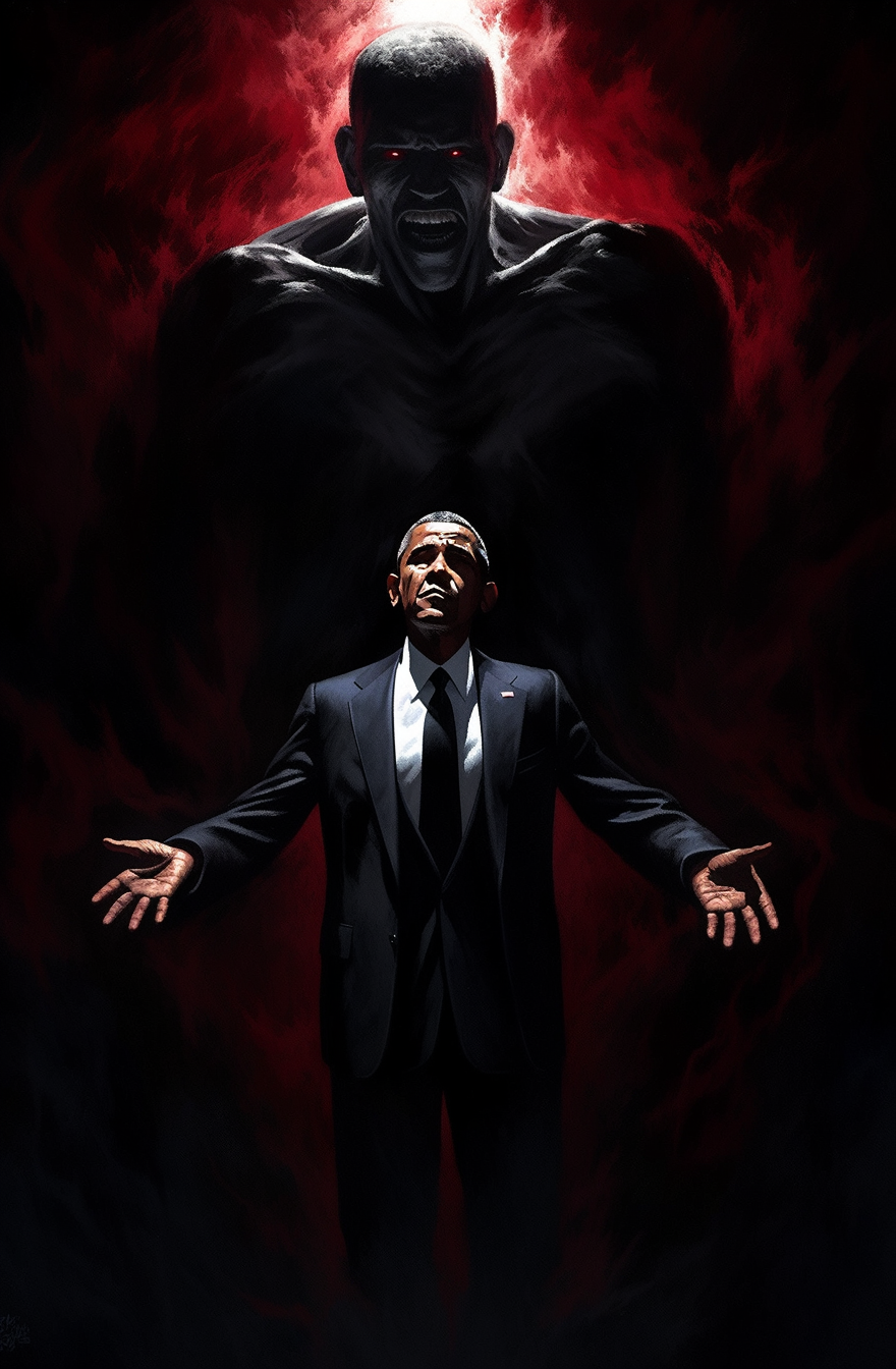 Barack Obama in ominous lighting