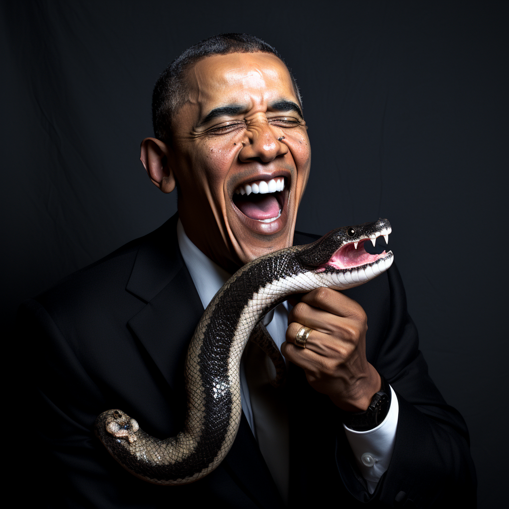 Barack Obama with Snake in Mouth