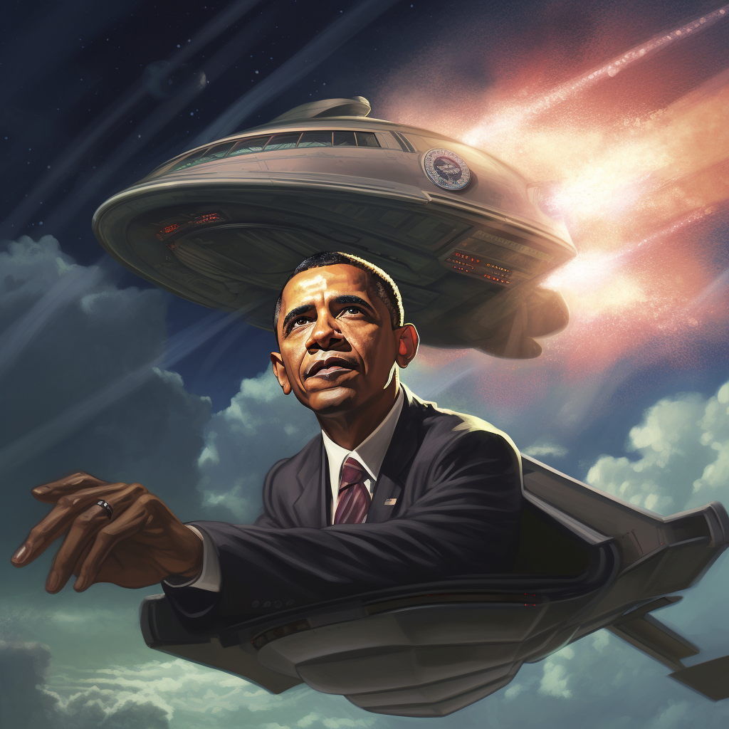 Barack Obama piloting a spaceship