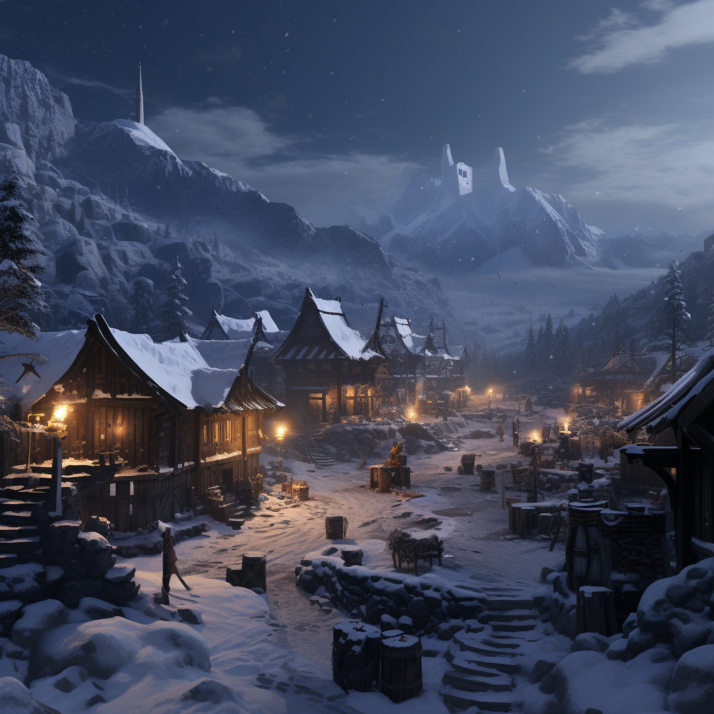 Barbarian village in snowy land