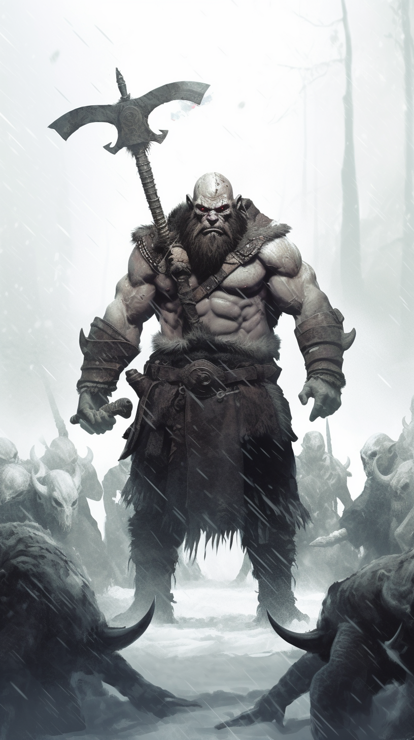 Fierce barbarian battling an orc horde