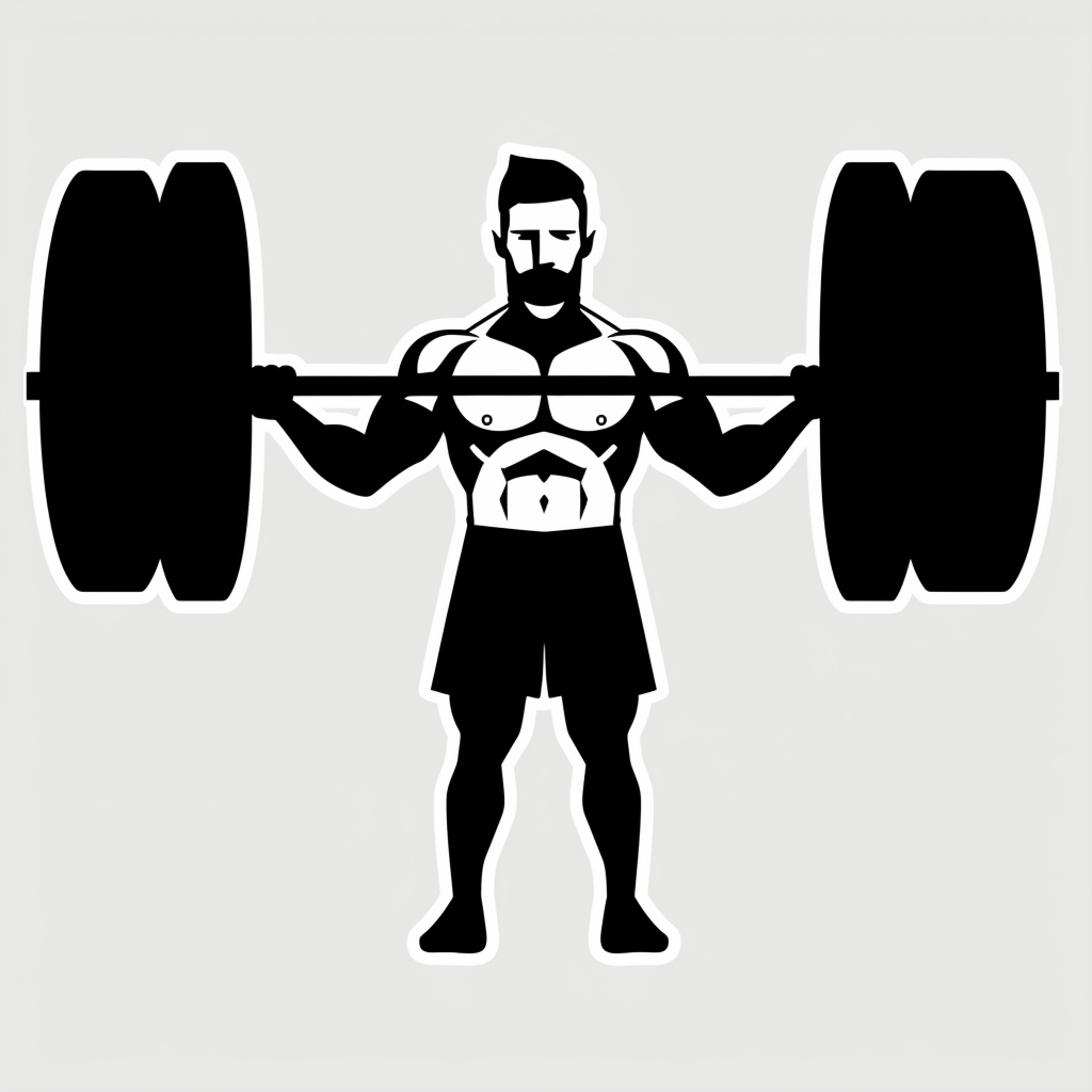 Barbell icon on black and white screenprinted tee