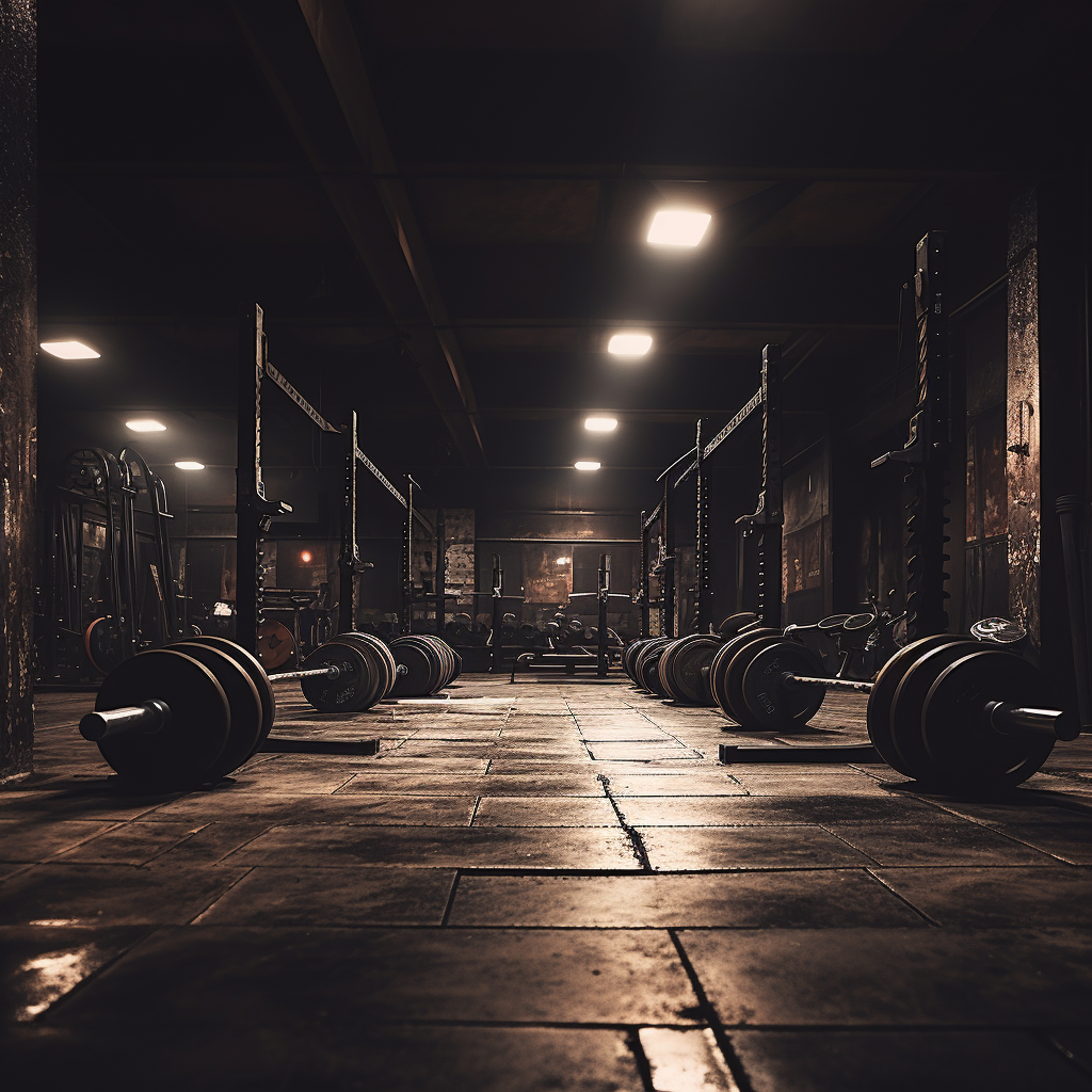 Barbells in a Dark Gym