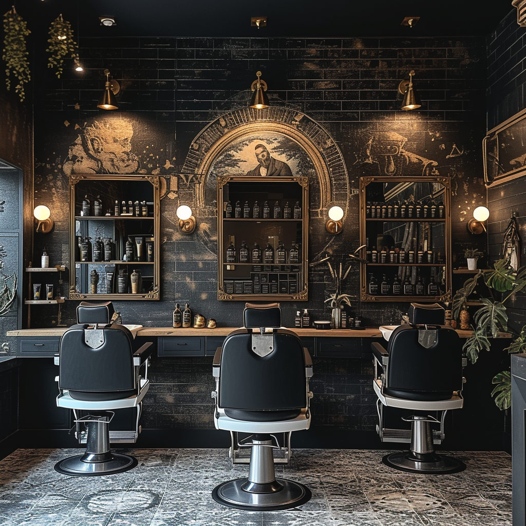 Luxurious Barber Shop with Cool Dark Tone