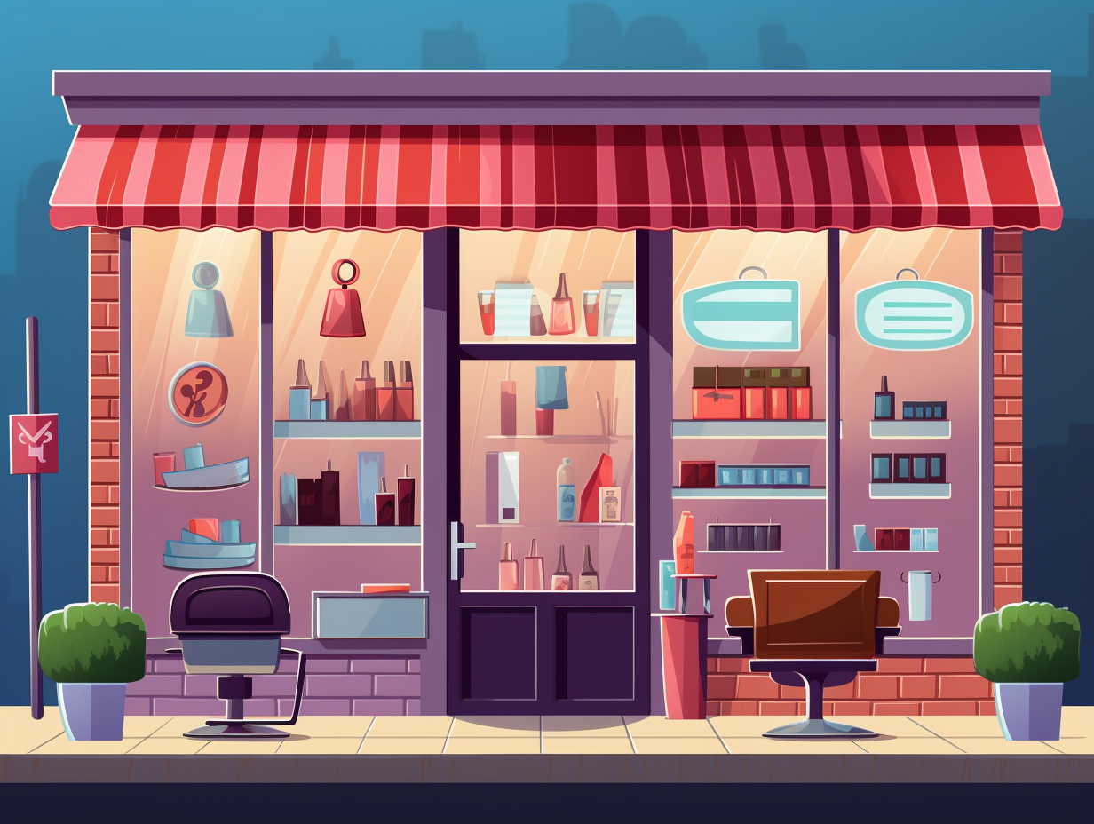 Colorful barbershop storefront vector illustration