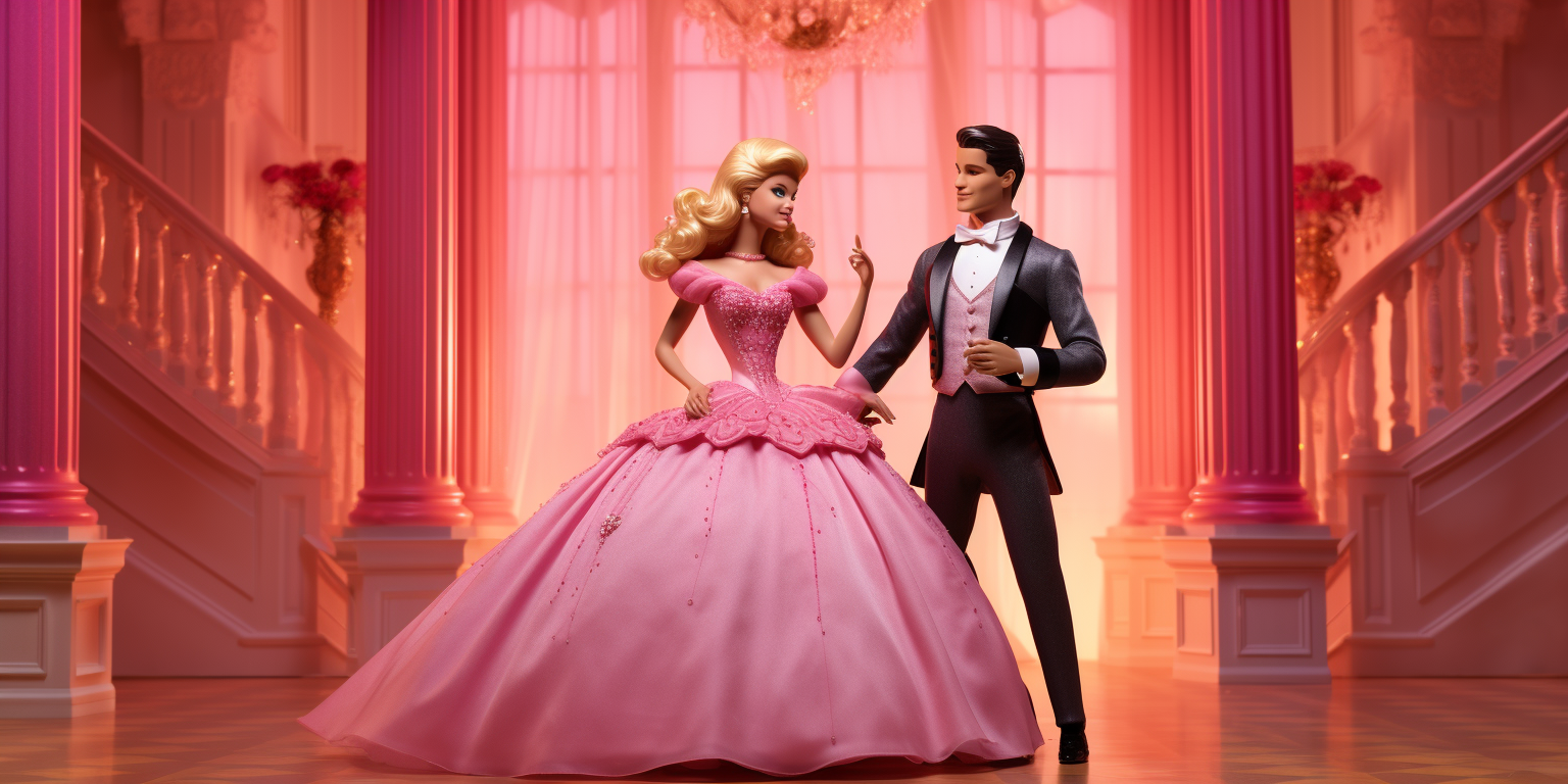 Barbie and Ken dancing in a pink house