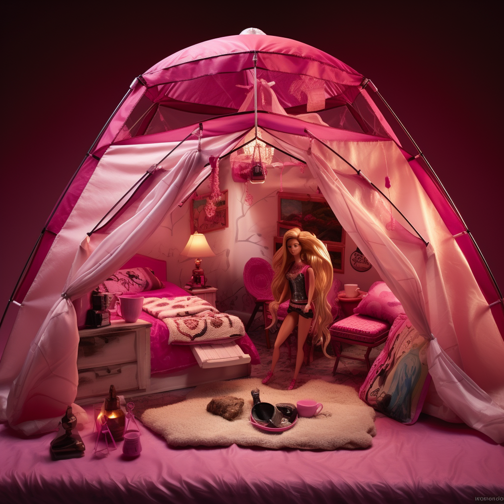 Barbie camping tent under starry sky