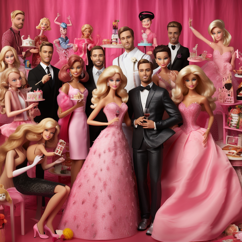 Group of characters from Barbie movie