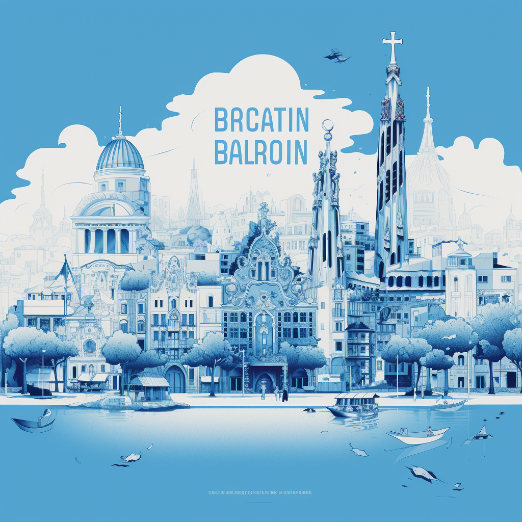 Blue Barcelona Graphic Design Poster