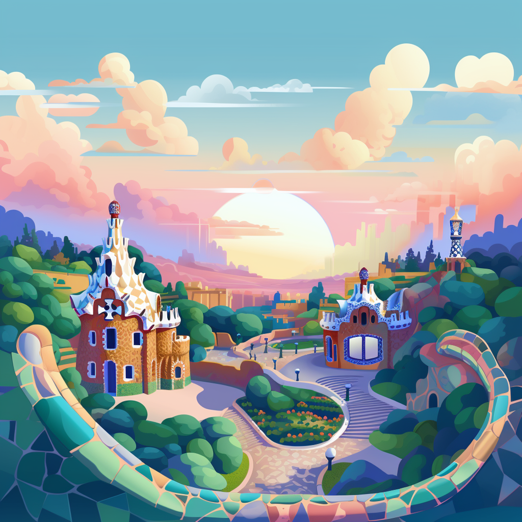 Flat Design Illustration of Barcelona Park Guell