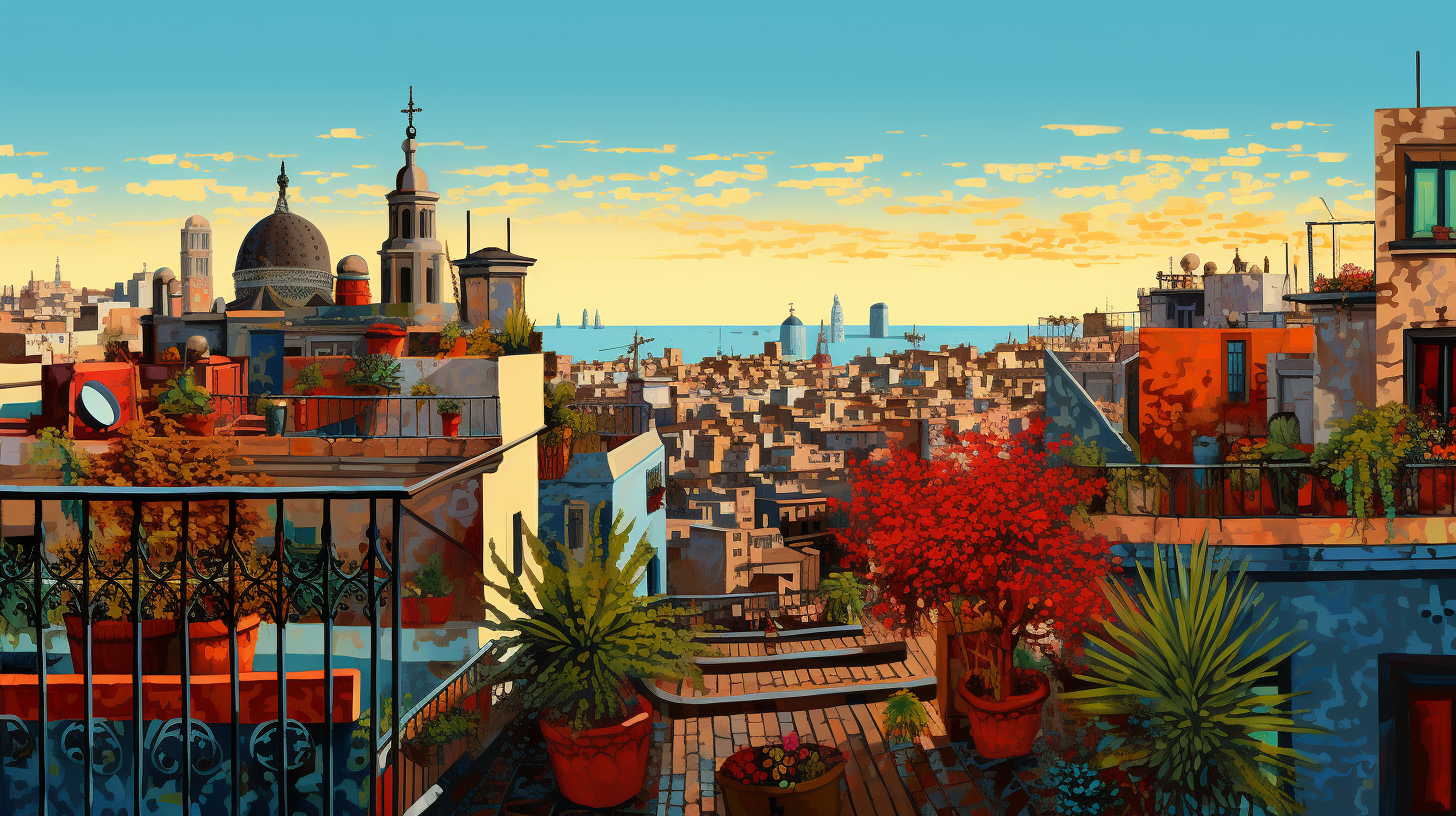 Colorful Barcelona Rooftop Illustration