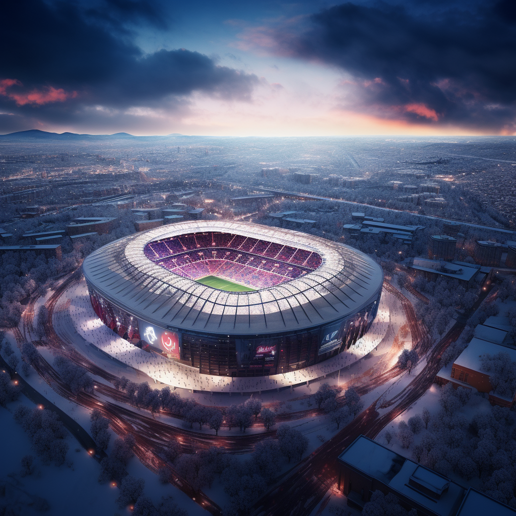 Barcelona Camp Nou Stadium covered in snow