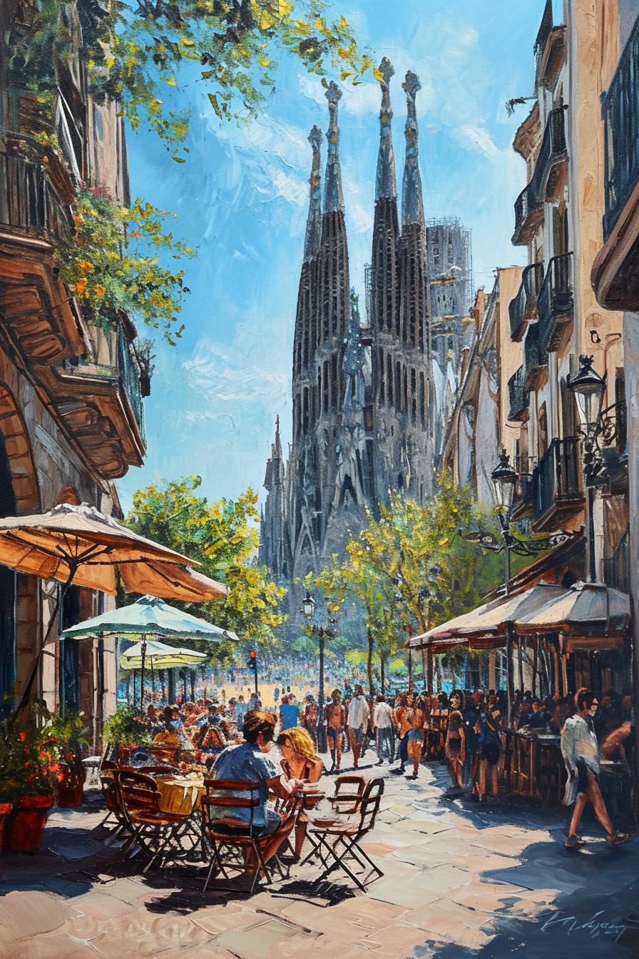 People enjoying a warm summer day in Barcelona