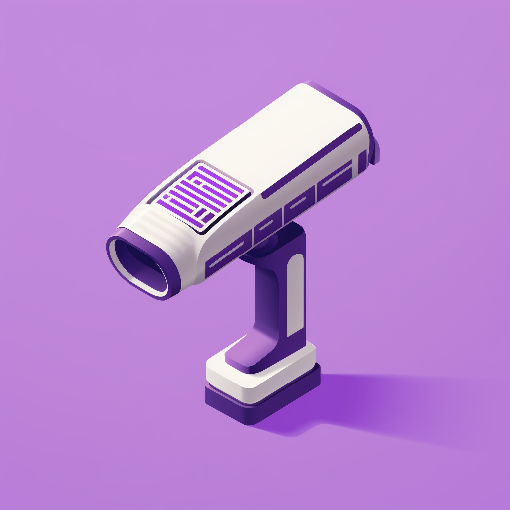 Minimal purple isometric barcode scanner illustration