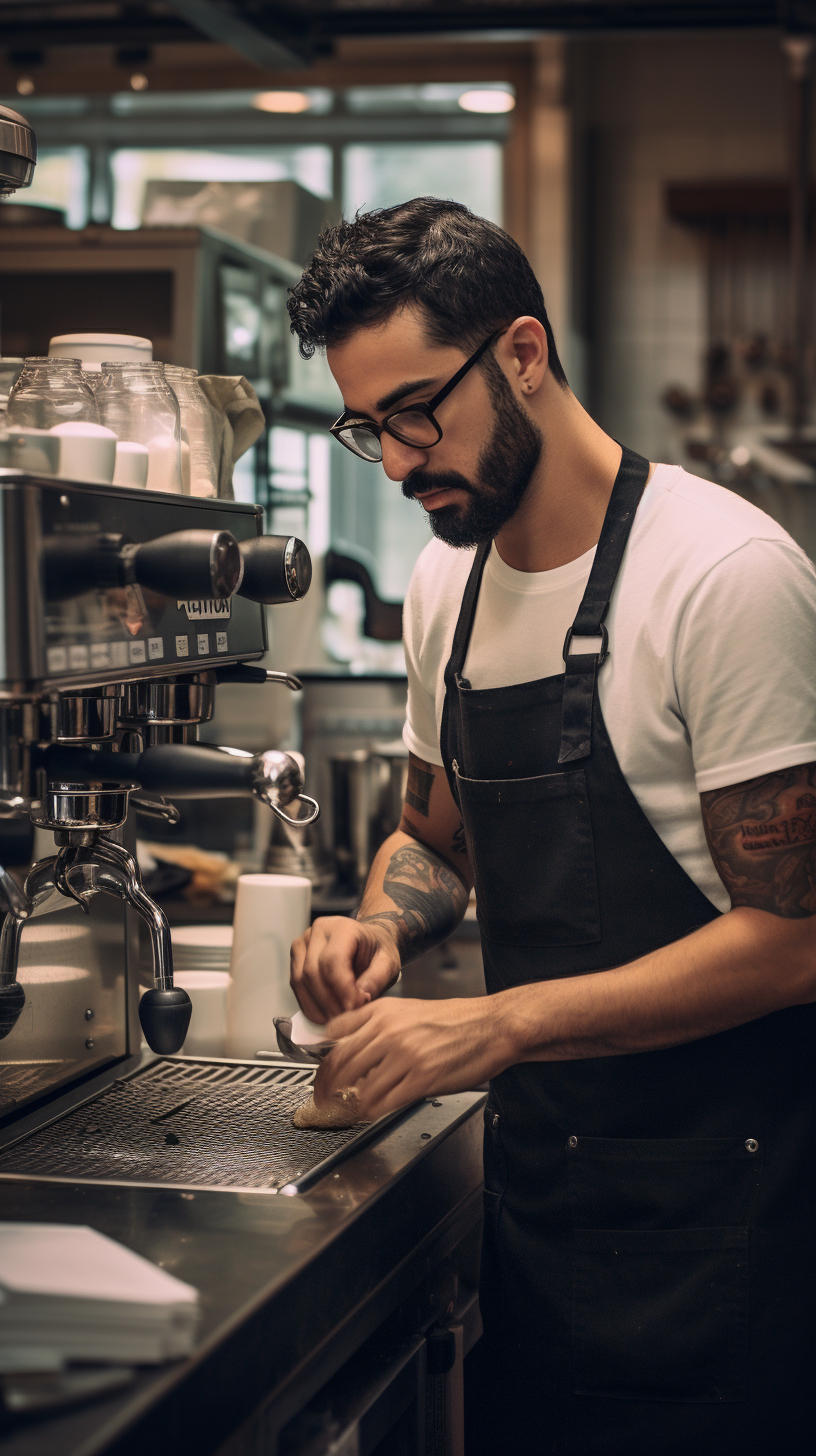 Skilled barista making lattes and cappuccinos