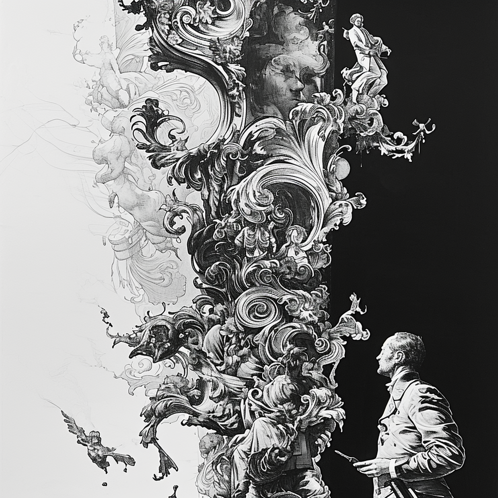 Baroque black white ink