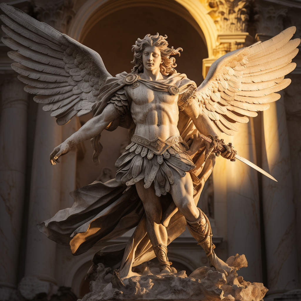 Baroque sculpture of Archangel Saint Michael with sword