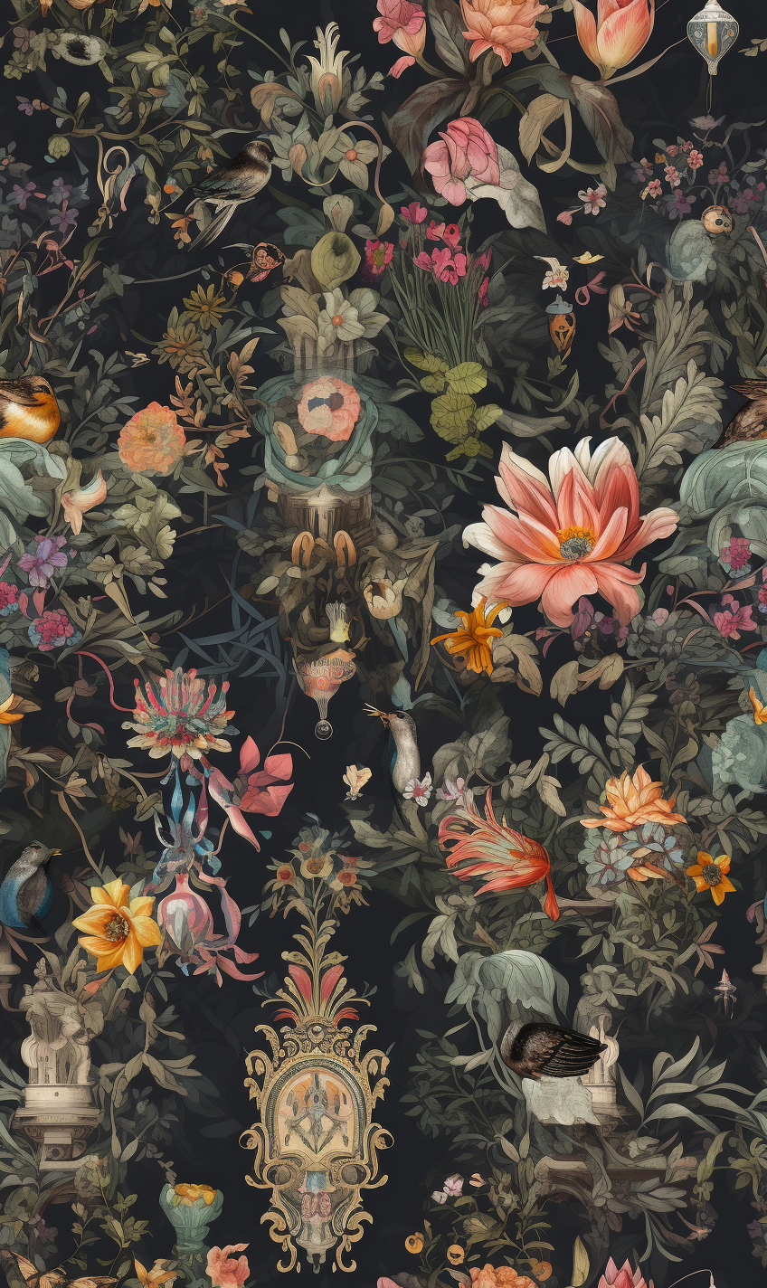 Hyperrealistic Baroque Symbols and Plants Print